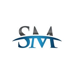 SM initial company swoosh logo blue