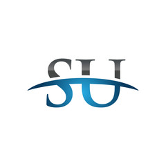 SU initial company swoosh logo blue