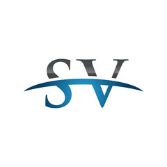SV initial company swoosh logo blue