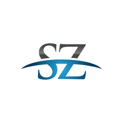 SZ initial company swoosh logo blue