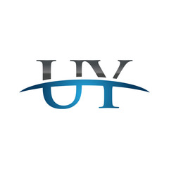 UY initial company swoosh logo blue