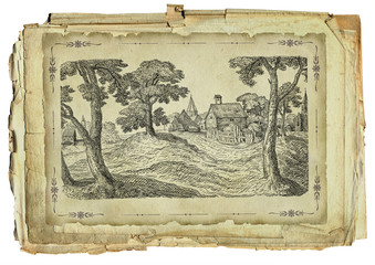 Illustration with view of old village
