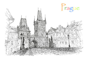 Illustration with view of Prague
