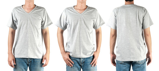 Gray t shirt on man template on white background