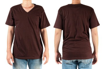 brown t shirt on man template on white background