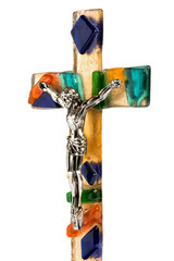 Crucified Christ on a colorful glass cross