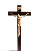 Crucified Christ on a cross over white