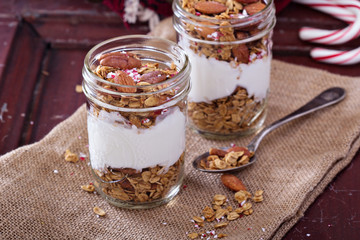 Gingerbread granola parfait with yogurt