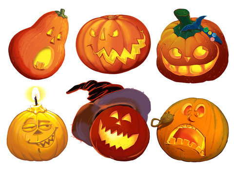 Set pumpkins for Halloween on a white background