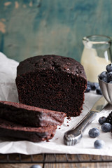 Chocolate loaf cake sliced 