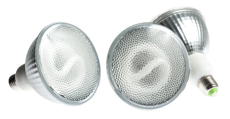 Energy saving fluorescent light bulb on white bakground