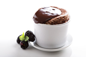 Chocolate souffle with thick glaze