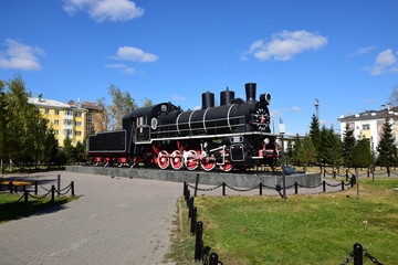 Historic steam locomotive in Astana, Kazakhstan