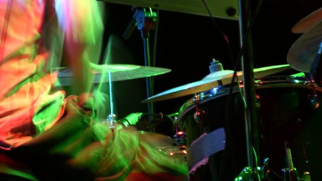 Drummer hands close up playing very fast