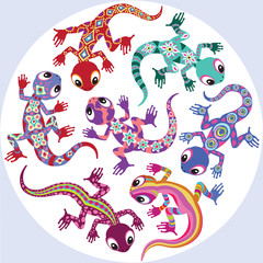 decorative cartoon lizards isolated on white 