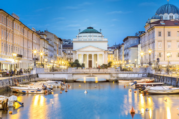 Canal grande in Trieste city center, Italy - obrazy, fototapety, plakaty