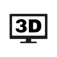 The 3d icon. Monitor and display, screen, movie symbol. Flat