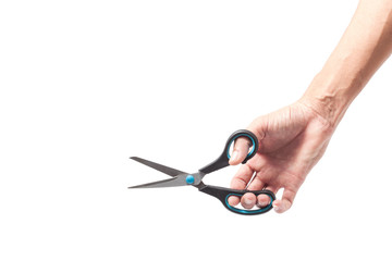 Hand man iasia s holding scissors isolated on a white background