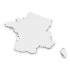 White 3D Outline of France Isolated on White