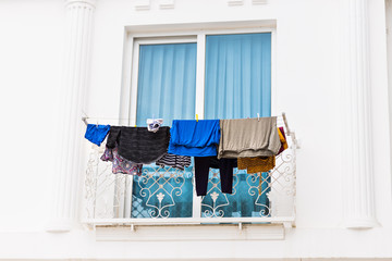 Clothes hanging on the balcony