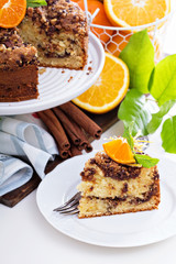 Coffee cake with oranges, nuts and chocolate