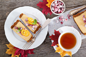 Pumpkin tart on gingerbread crust