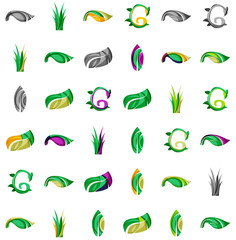 Set of abstract eco plant icons, business logotype nature green