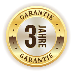 3 Jahre Garantie Siegel auf weißem Hintergrung