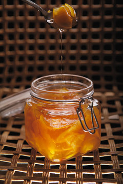 Homemade Quince Jam With A Spoon Of Sugary Syrup