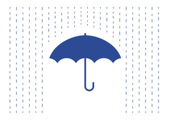 blue flat umbrella under the rain falling illustration vector