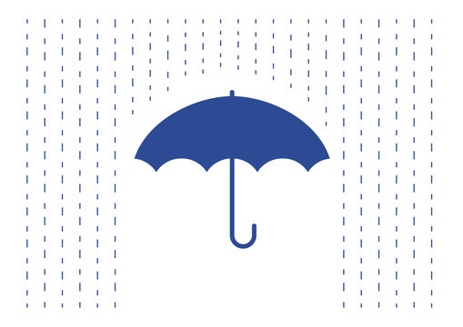 Blue Flat Umbrella Under The Rain Falling Illustration Vector