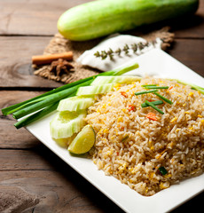 Fried Rice Thailand  and Vegetables on wood table