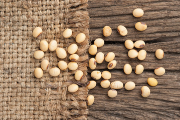 Soy beans in hessian bags