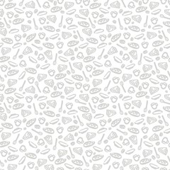 Seamless pattern. Tea cup, mug of coffee, spoon, plate, a loaf, piece of cheese, coffee beans. Pattern for postcards, textiles, fabrics. Stylish seamless pattern for the menu of restaurants and cafes.