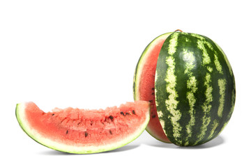 ripe watermelon with cut of a white background