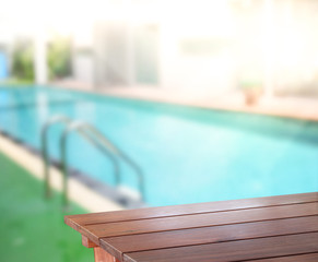 Wood Table Top Background And Pool