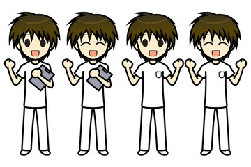 シンプルキャラクター　会話・表情イラスト集　看護師 男性　ガッツポーズ１