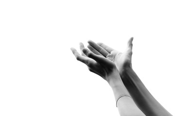 Black and White tone Young woman hand on sky