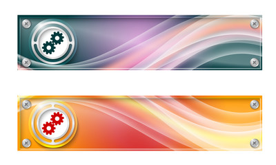 Set of two banners with colored rainbow and cogwheels
