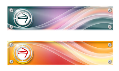 Set of two banners with colored rainbow and arrow