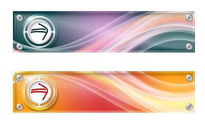 Fototapeta premium Set of two banners with colored rainbow and arrow