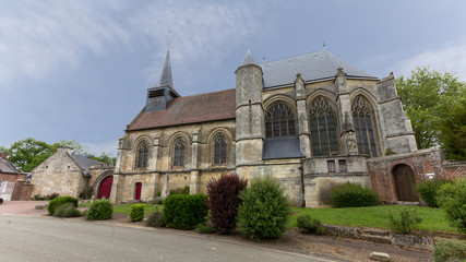 Fototapeta na wymiar Church in Folleville, a world heritage site on the Camino de Santiago in France
