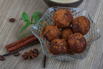 Coffee with chocolate balls