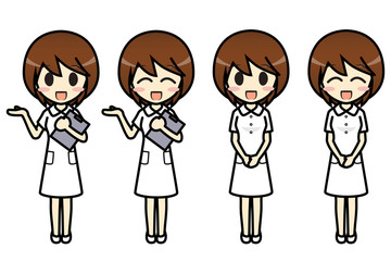 シンプルキャラクター　会話・表情イラスト集　看護師（スカート） 女性　案内
