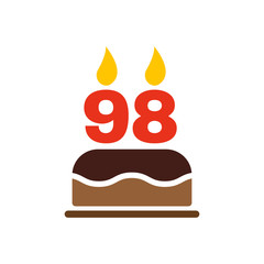 The birthday cake with candles in the form of number 98 icon. Birthday symbol. Flat