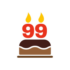 The birthday cake with candles in the form of number 99 icon. Birthday symbol. Flat