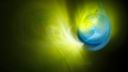 Eclipse alien sun. Lights and smoke. Abstract image. Fractal Wallpaper on your desktop. Format 16:9 for widescreen monitors. Digital artwork for creative graphic design. Dark background.