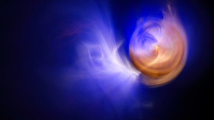 Eclipse alien sun. Lights and smoke. Abstract image. Fractal Wallpaper on your desktop. Format 16:9 for widescreen monitors. Digital artwork for creative graphic design. Dark background.