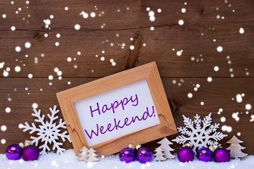 Obraz na płótnie Canvas Purple Christmas Decoration, Snow, Happy Weekend, Snowflakes