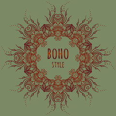 Hand drawn Boho style frame on a teal background with a place